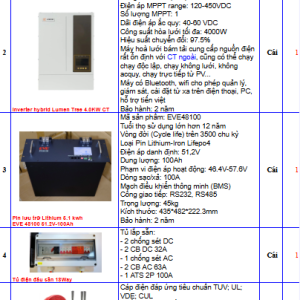 Gói Hệ Thống Điện Mặt Trời Hybrid 3.24KWP (Lưu trữ 5.12KWH )